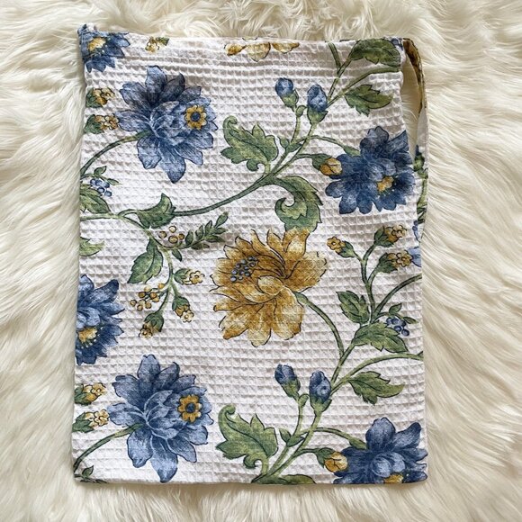 April Cornell White Blue Yellow Floral Waffle Cotton Cottagecore Tote Bag - Picture 4 of 4